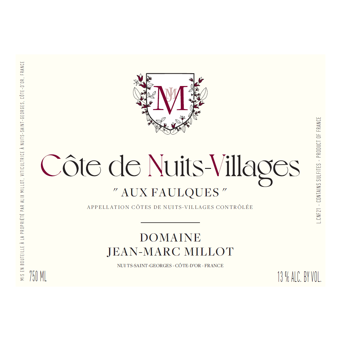 2021 Jean-Marc Millot, Cote de Nuits-Villages, Aux Fauques (6x750ml)