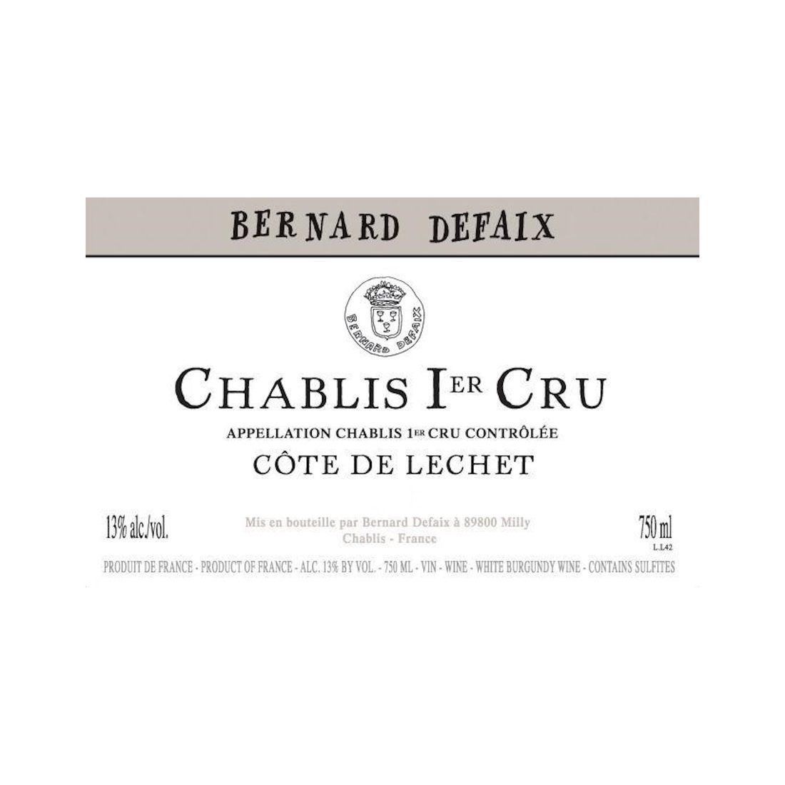 2022 Bernard Defaix, Chablis Premier Cru, Cote de Lechet 12x750ml