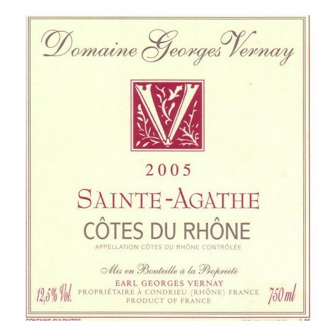 2022 Domaine Georges Vernay, Cotes du Rhone, Sainte-Agathe 12x750ml