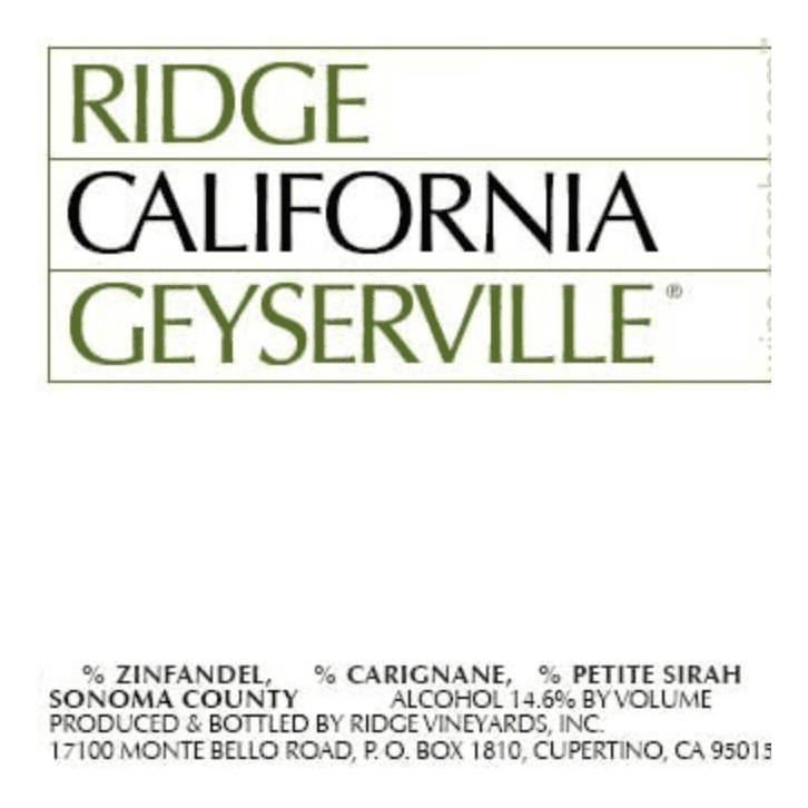 2018 Ridge, Geyserville, Alexander Valley (12x750ml)